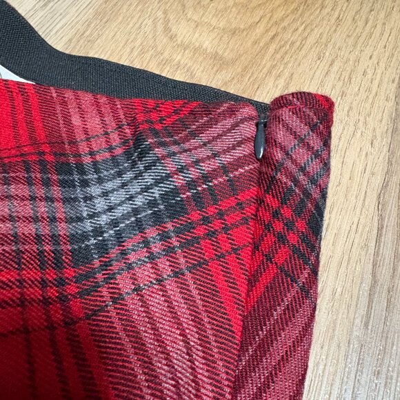 Talbots vintage red plaid midi skirt size 14 Petite 14P wool blend elastic waist - Picture 5 of 8